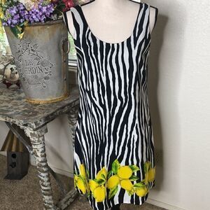 👗🌸HOST PICK🌸👗Bloomingdales Silk Zebra Shift Dress with Lemons at Hem